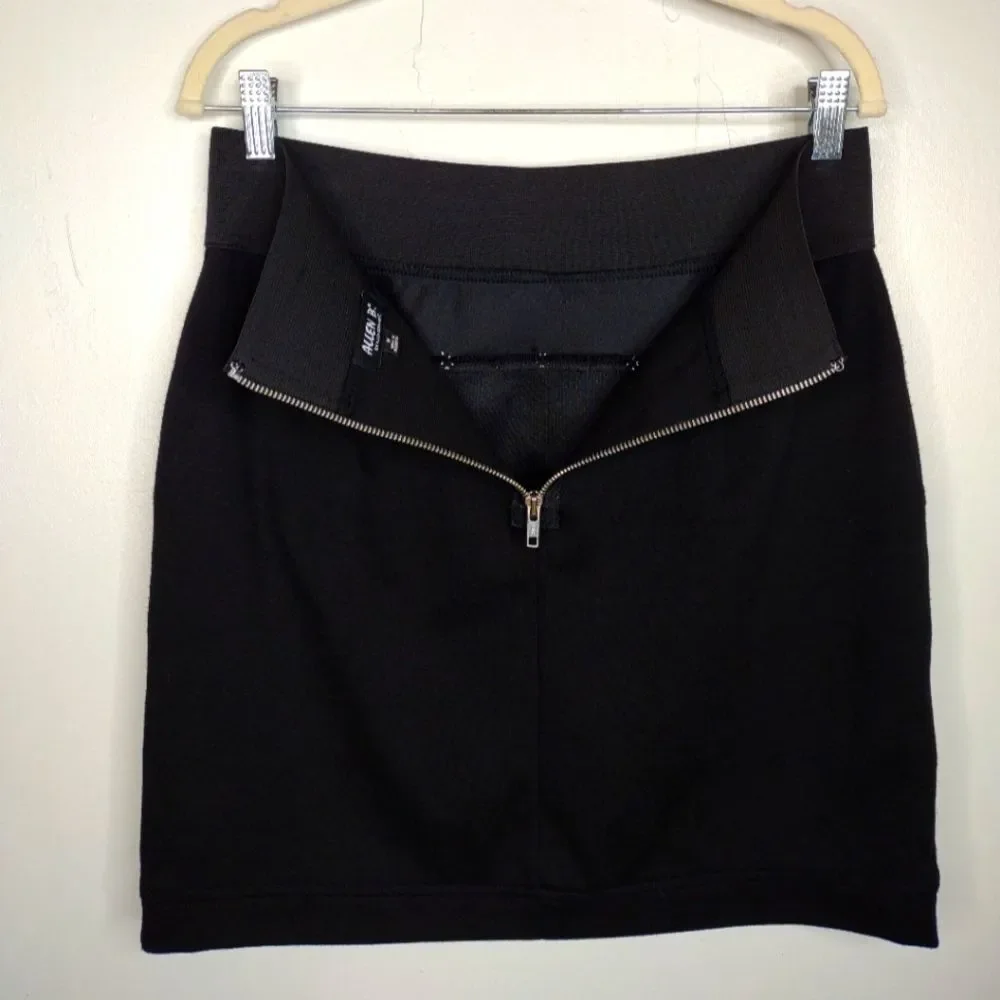 Allen B. By Allen Schwartz Black Skirt Studded Pull-on Zip Up Mini Skirt Medium